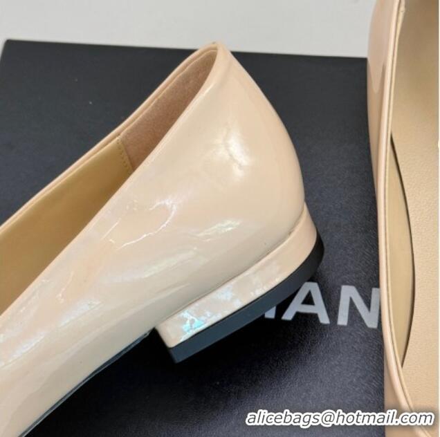 Good Quality Chanel Patent Calfskin Ballet Flats with CC Heart Nude 0103050