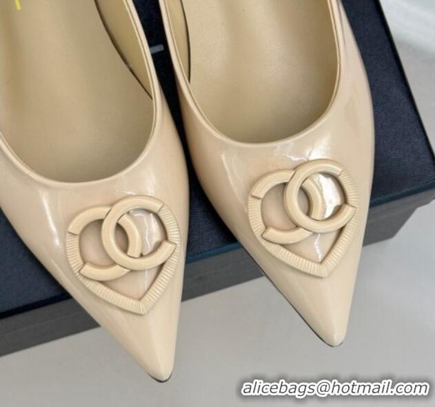 Good Quality Chanel Patent Calfskin Ballet Flats with CC Heart Nude 0103050