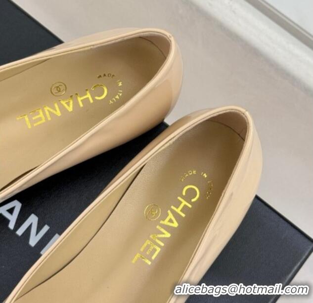 Good Quality Chanel Patent Calfskin Ballet Flats with CC Heart Nude 0103050