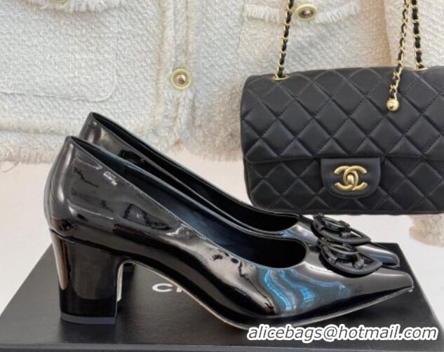 Shop Duplicate Chanel Patent Calfskin Leather Pumps 5cm with CC Heart Black 0103051