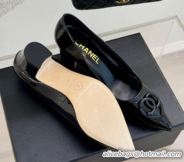 Shop Duplicate Chanel Patent Calfskin Leather Pumps 5cm with CC Heart Black 0103051