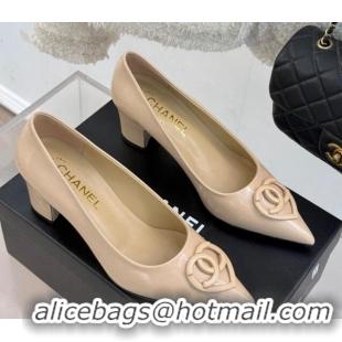 Durable Chanel Patent Calfskin Leather Pumps 5cm with CC Heart Nude 0103052