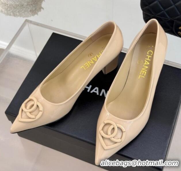 Durable Chanel Patent Calfskin Leather Pumps 5cm with CC Heart Nude 0103052