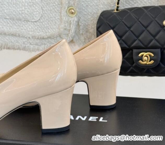 Durable Chanel Patent Calfskin Leather Pumps 5cm with CC Heart Nude 0103052