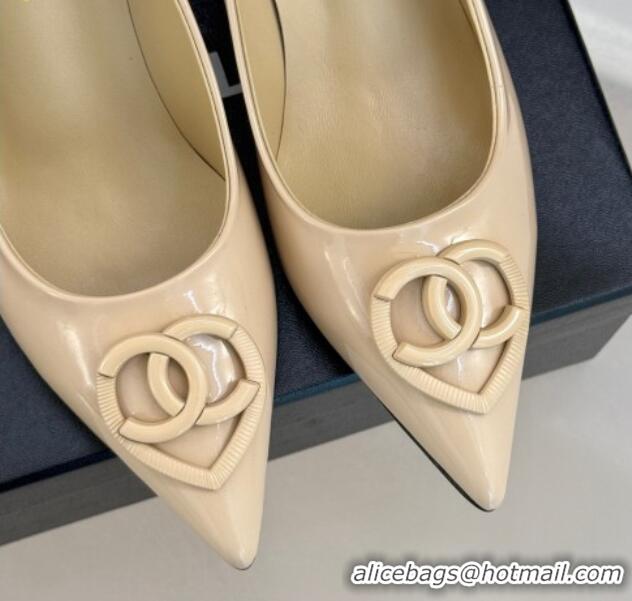 Durable Chanel Patent Calfskin Leather Pumps 5cm with CC Heart Nude 0103052