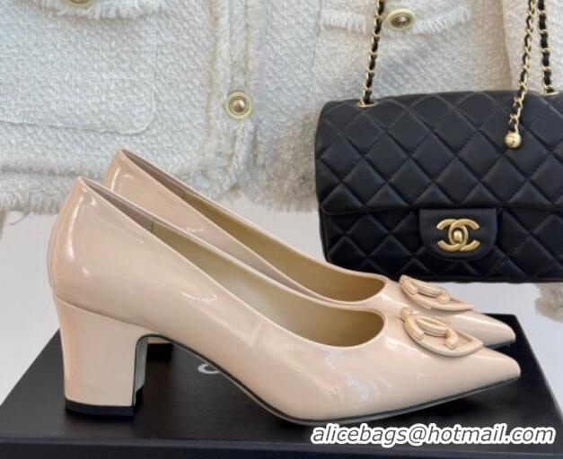 Durable Chanel Patent Calfskin Leather Pumps 5cm with CC Heart Nude 0103052