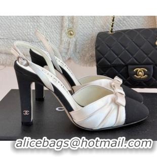 Classic Hot Chanel Satin & Grosgrain Slingback Pumps 9cm White 0103054