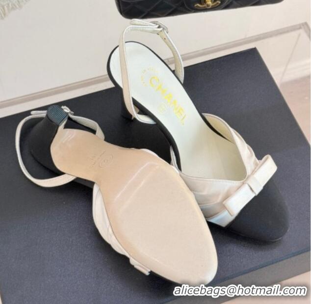 Classic Hot Chanel Satin & Grosgrain Slingback Pumps 9cm White 0103054