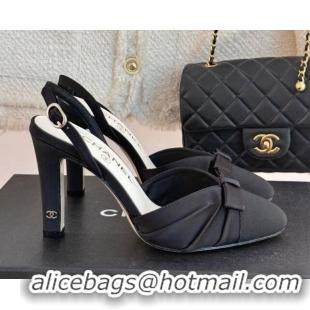 Purchase Chanel Satin & Grosgrain Slingback Pumps 9cm Black 0103055