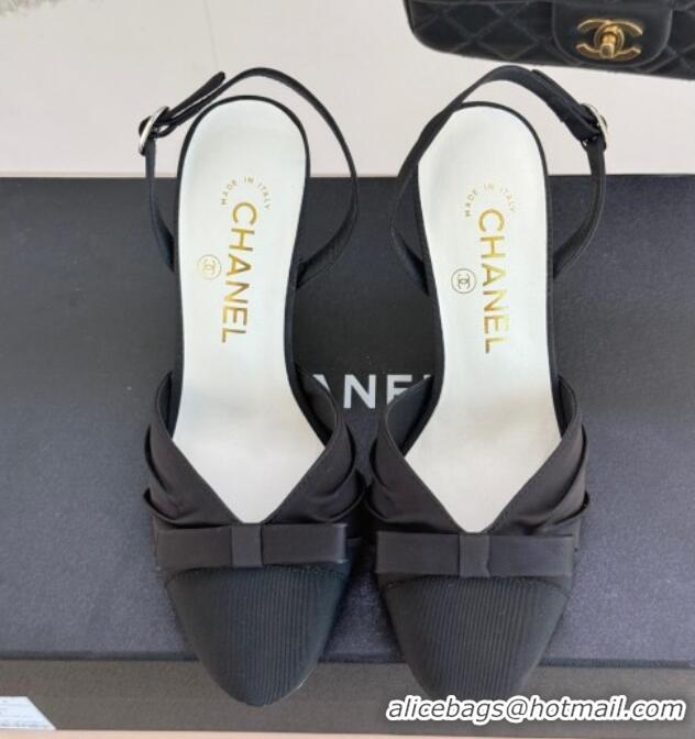 Purchase Chanel Satin & Grosgrain Slingback Pumps 9cm Black 0103055