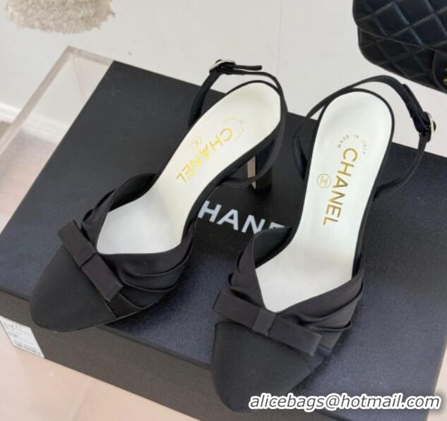 Purchase Chanel Satin & Grosgrain Slingback Pumps 9cm Black 0103055