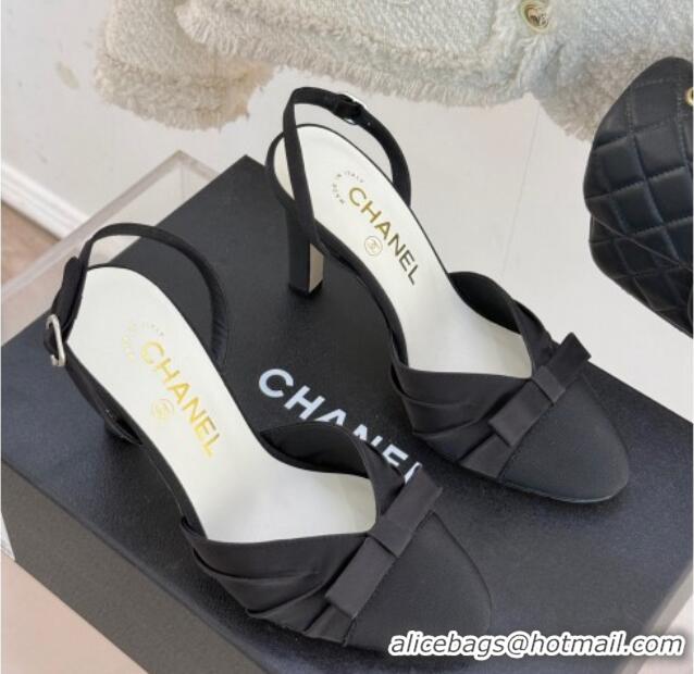 Purchase Chanel Satin & Grosgrain Slingback Pumps 9cm Black 0103055