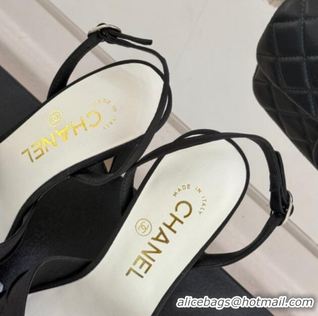 Purchase Chanel Satin & Grosgrain Slingback Pumps 9cm Black 0103055