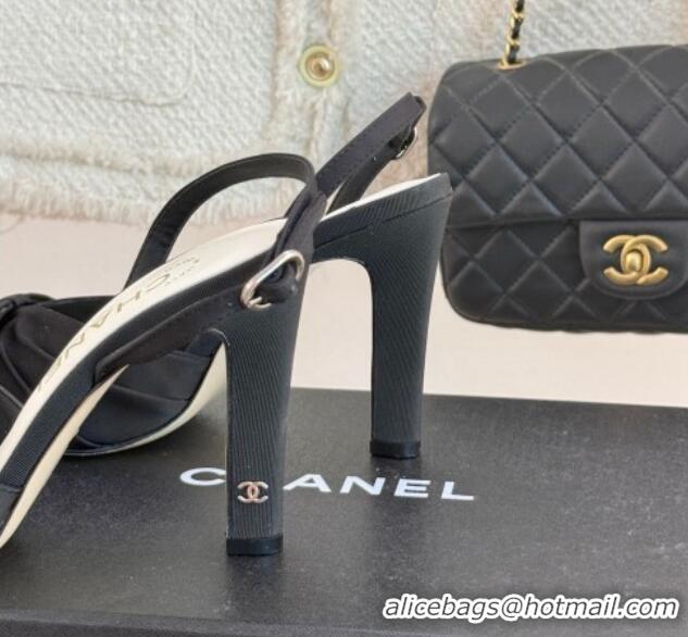 Purchase Chanel Satin & Grosgrain Slingback Pumps 9cm Black 0103055