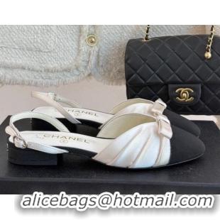 Buy Luxury Chanel Satin & Grosgrain Slingbacks Flat White 0103057