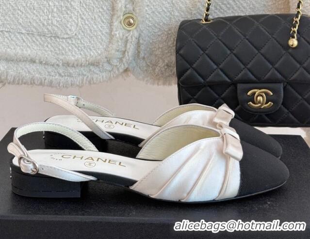 Buy Luxury Chanel Satin & Grosgrain Slingbacks Flat White 0103057