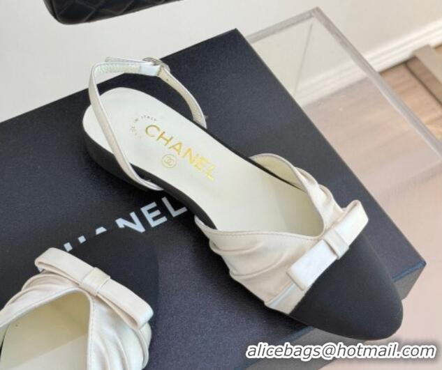 Buy Luxury Chanel Satin & Grosgrain Slingbacks Flat White 0103057