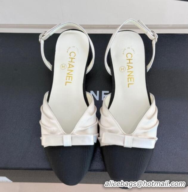 Buy Luxury Chanel Satin & Grosgrain Slingbacks Flat White 0103057