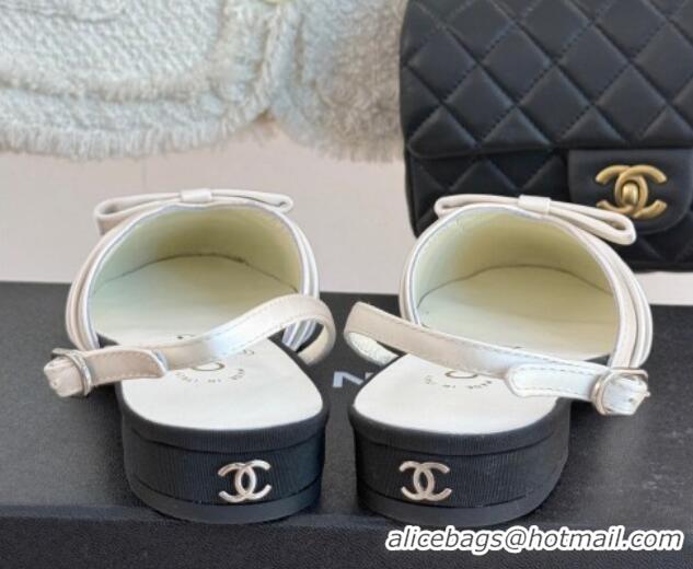 Buy Luxury Chanel Satin & Grosgrain Slingbacks Flat White 0103057