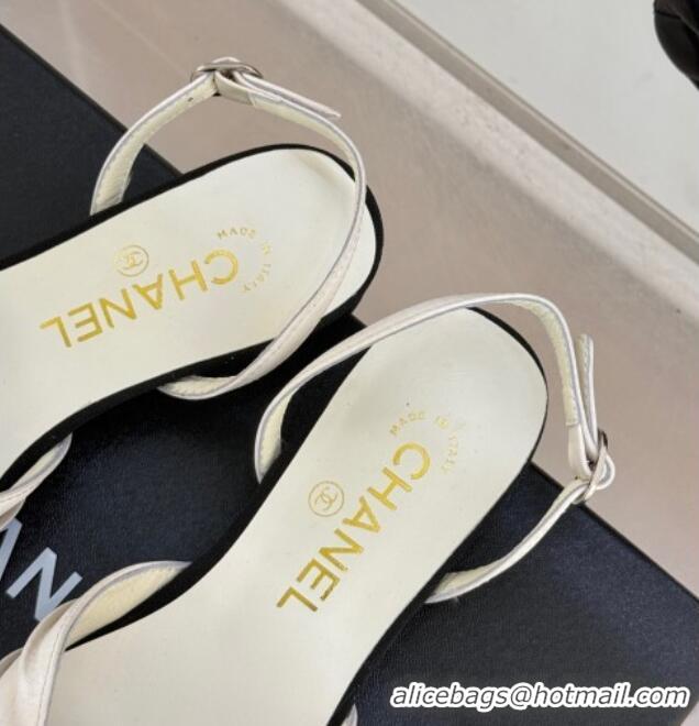 Buy Luxury Chanel Satin & Grosgrain Slingbacks Flat White 0103057