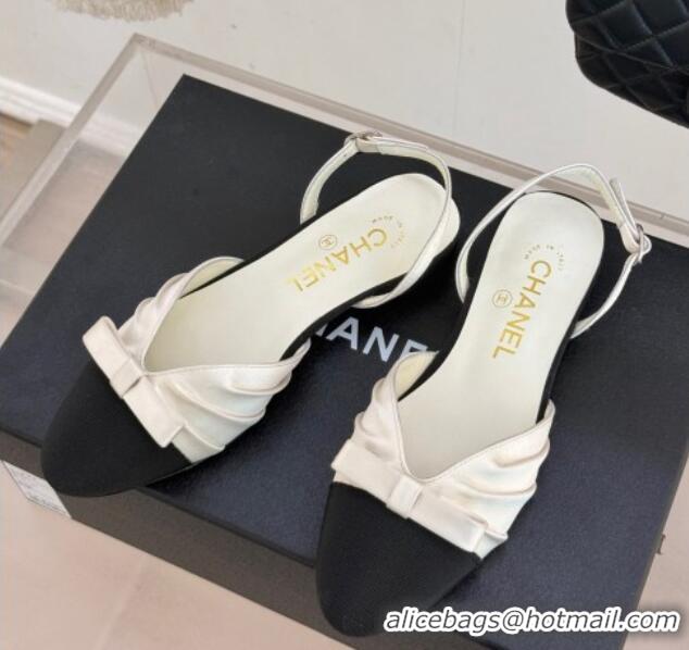 Buy Luxury Chanel Satin & Grosgrain Slingbacks Flat White 0103057