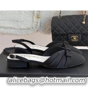 Shop Duplicate Chanel Satin & Grosgrain Slingbacks Flat Black 0103058