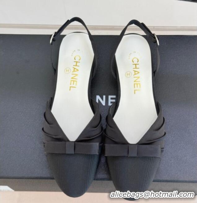 Shop Duplicate Chanel Satin & Grosgrain Slingbacks Flat Black 0103058