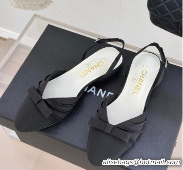 Shop Duplicate Chanel Satin & Grosgrain Slingbacks Flat Black 0103058