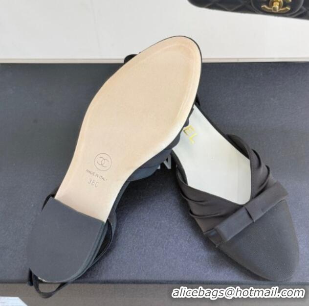 Shop Duplicate Chanel Satin & Grosgrain Slingbacks Flat Black 0103058