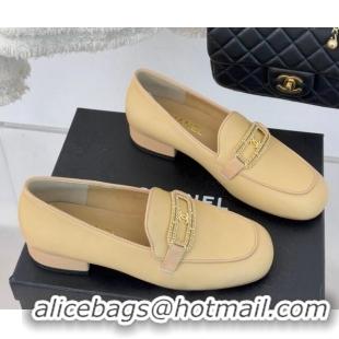 Unique Style Chanel Lambskin Leather Loafers with Chain Yellow 0103060