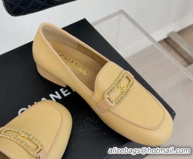 Unique Style Chanel Lambskin Leather Loafers with Chain Yellow 0103060