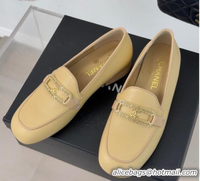 Unique Style Chanel Lambskin Leather Loafers with Chain Yellow 0103060