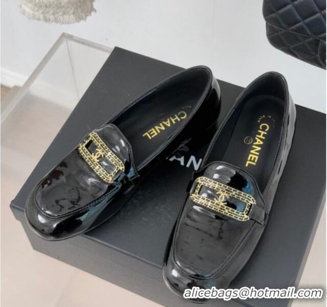 Best Product Chanel Patent Calfskin Loafers with Chain Black 0103061