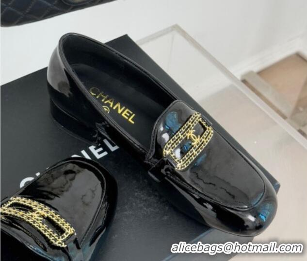 Best Product Chanel Patent Calfskin Loafers with Chain Black 0103061