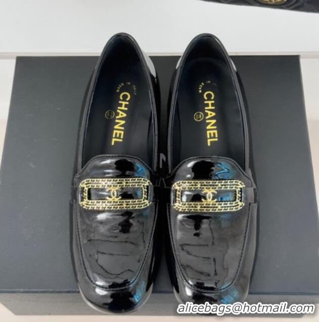 Best Product Chanel Patent Calfskin Loafers with Chain Black 0103061