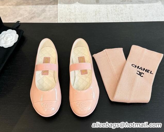 Most Popular Chanel Lambskin Mary Janes Ballet Flat Light Pink 0103068