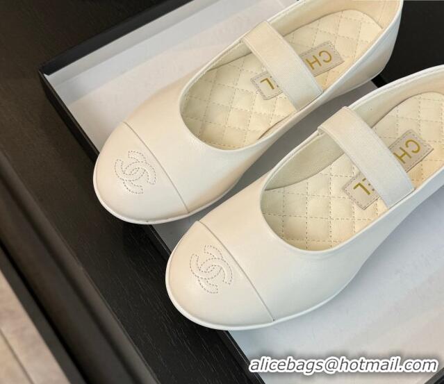 Durable Chanel Lambskin Mary Janes Ballet Flat White 0103070