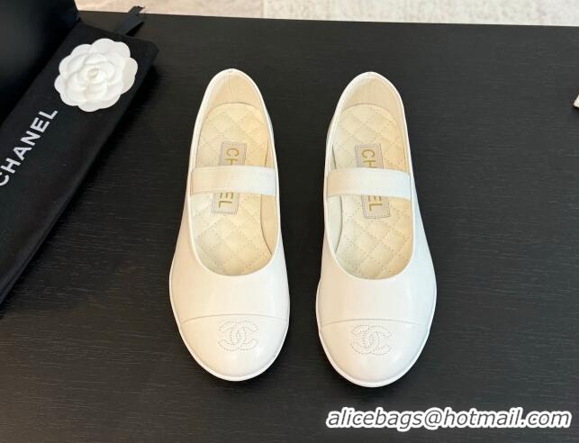 Durable Chanel Lambskin Mary Janes Ballet Flat White 0103070