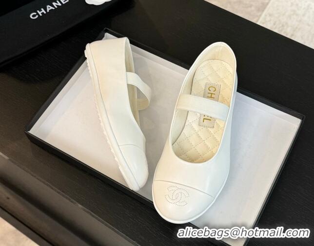 Durable Chanel Lambskin Mary Janes Ballet Flat White 0103070