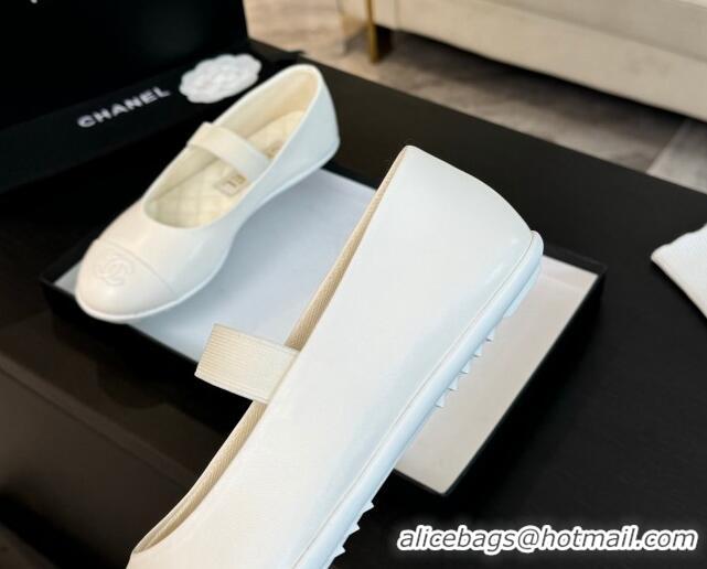 Durable Chanel Lambskin Mary Janes Ballet Flat White 0103070