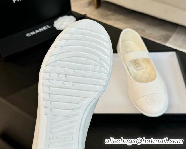 Durable Chanel Lambskin Mary Janes Ballet Flat White 0103070