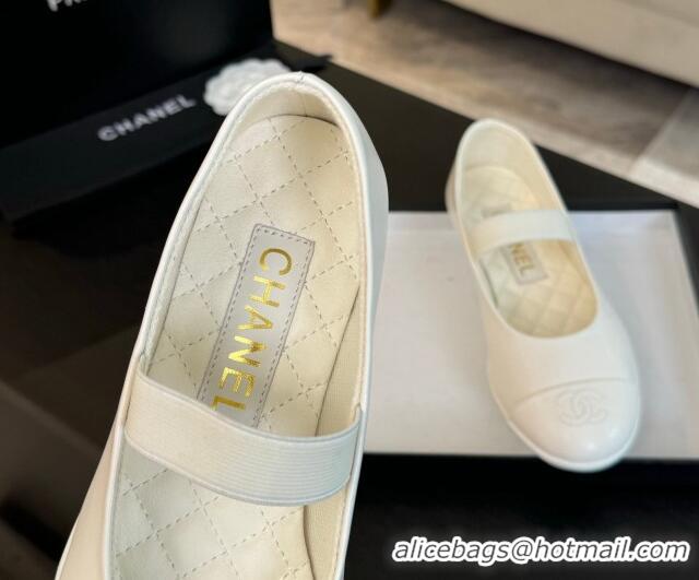 Durable Chanel Lambskin Mary Janes Ballet Flat White 0103070