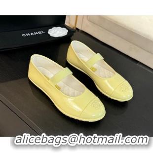 Low Cost Chanel Lambskin Mary Janes Ballet Flat Yellow 0103071