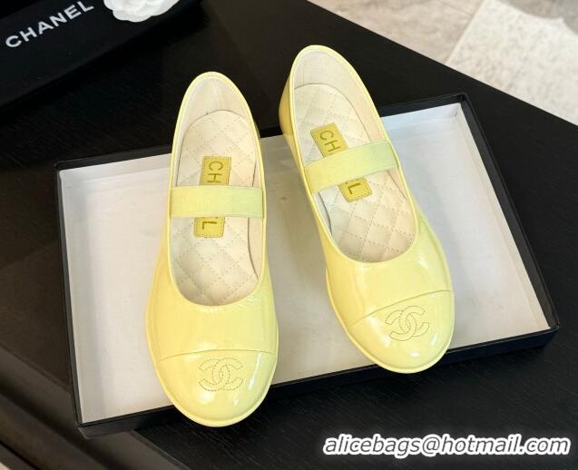 Low Cost Chanel Lambskin Mary Janes Ballet Flat Yellow 0103071