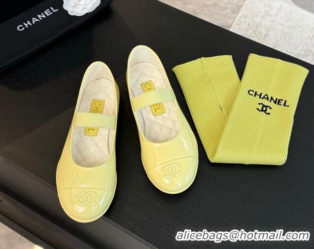 Low Cost Chanel Lambskin Mary Janes Ballet Flat Yellow 0103071