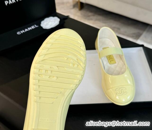 Low Cost Chanel Lambskin Mary Janes Ballet Flat Yellow 0103071