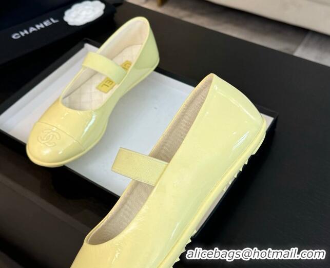 Low Cost Chanel Lambskin Mary Janes Ballet Flat Yellow 0103071