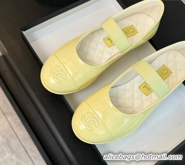 Low Cost Chanel Lambskin Mary Janes Ballet Flat Yellow 0103071