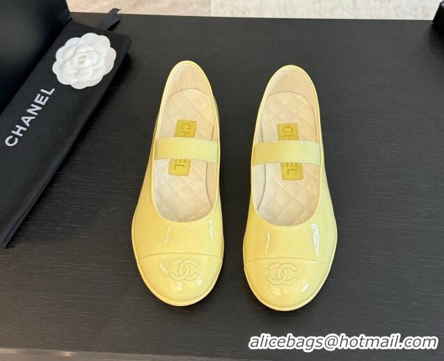 Low Cost Chanel Lambskin Mary Janes Ballet Flat Yellow 0103071