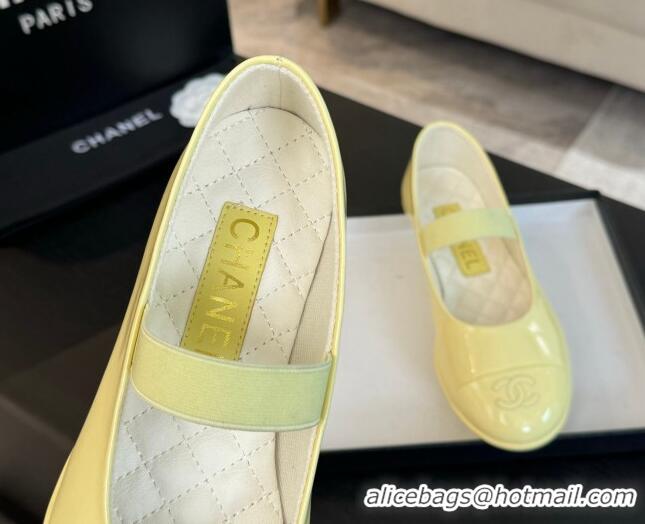 Low Cost Chanel Lambskin Mary Janes Ballet Flat Yellow 0103071